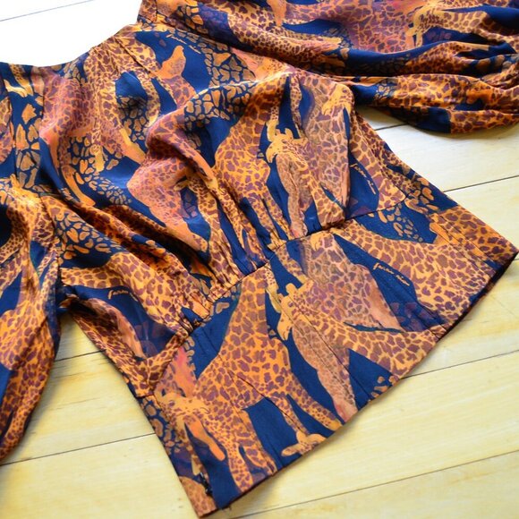 Farm Rio Black Giraffes Puff Sleeve Blouse Size XS - Picture 11 of 14
